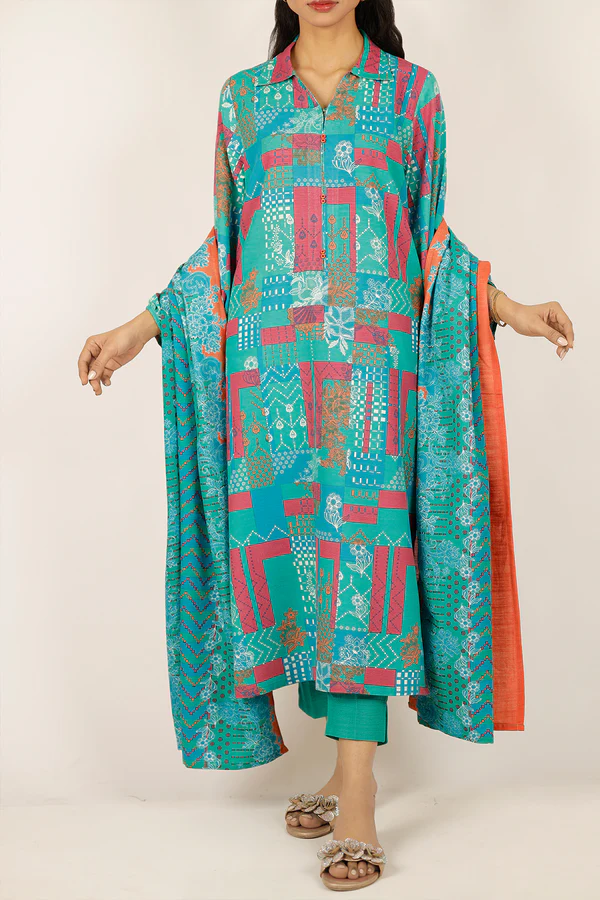 SEA GREEN Lawn Stitched Printed Suit | Stylish 3-Piece PRET Suit