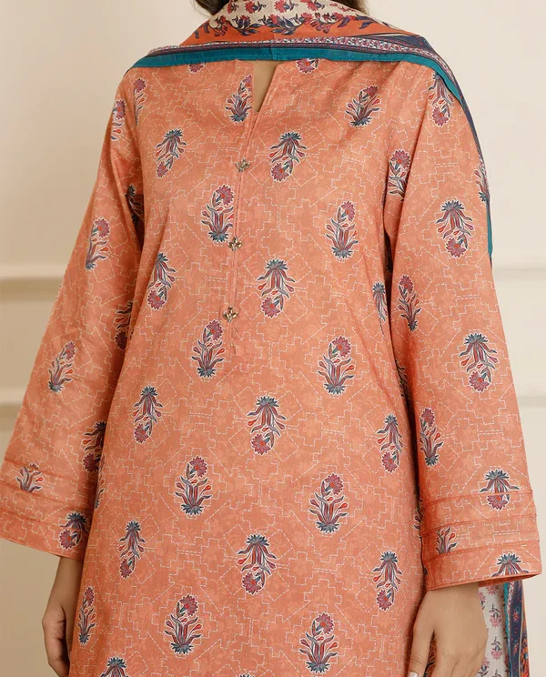 RUST Lawn Stitched Printed Suit | Stylish 3-Piece PRET Suit