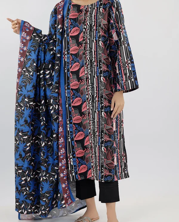 Black Lawn Stitched Printed Suit | Stylish 3-Piece PRET Suit