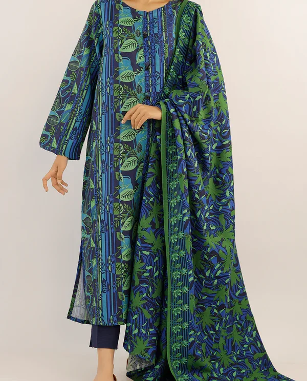 BLUE Lawn Stitched Printed Suit | Stylish 3-Piece PRET Suit