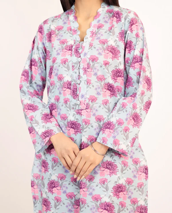 Soft Pastel Blue Printed Lawn Stitched 2 Piece (Shirt/Trouser)