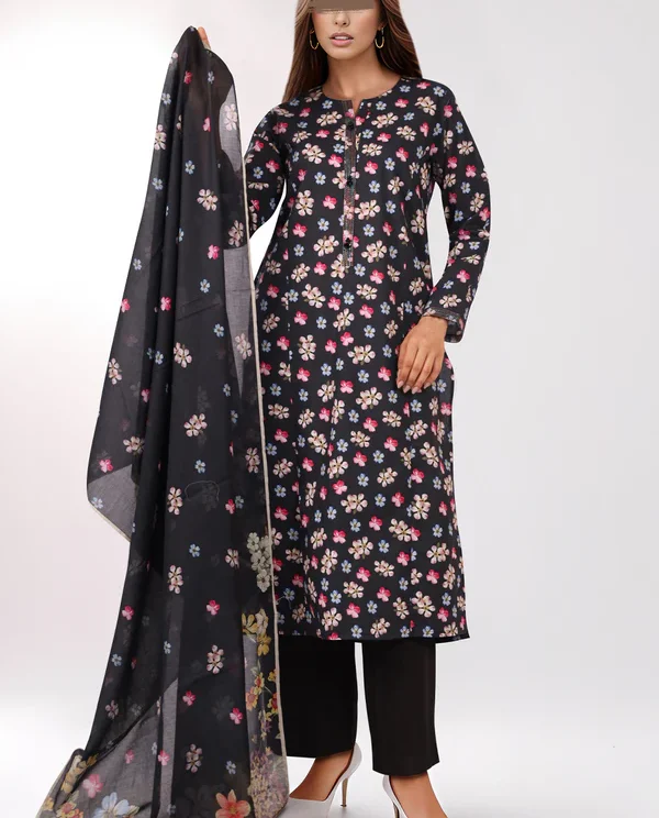 Saya Floral Black Lawn Suit for Women | 3-Pc Unstitched Suit