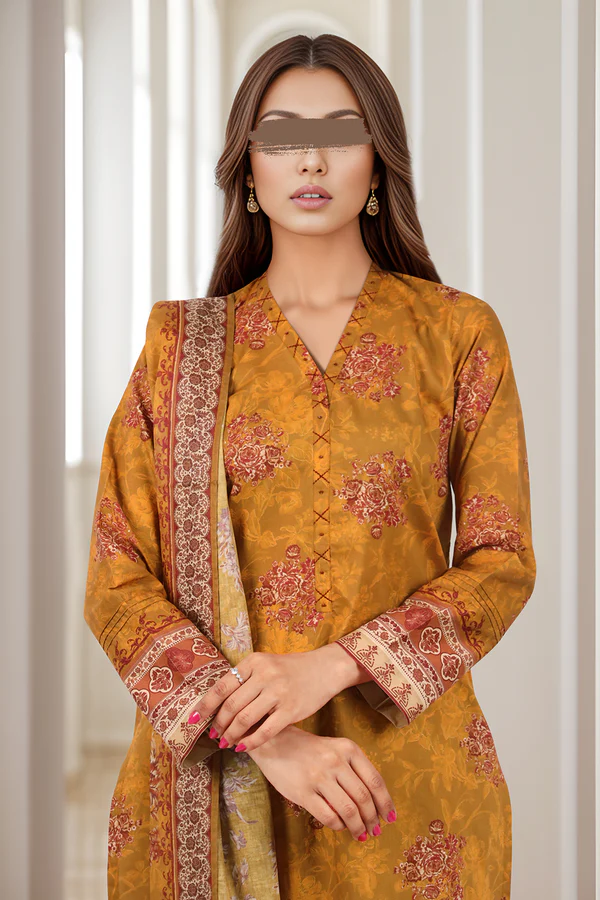 Saya Dark Mustard Lawn Suit for Women | 3-Pc Unstitched Suit