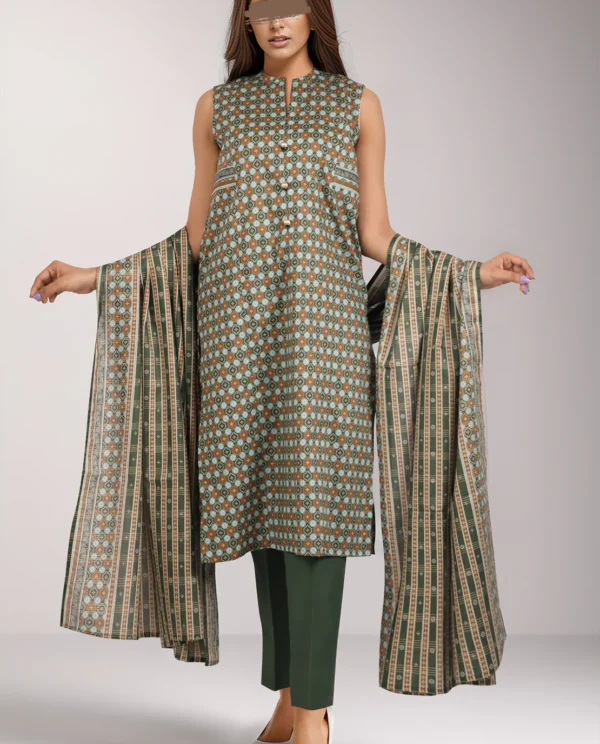 Unstitched 3-Piece Lawn Suit – Dark Green | Saya | Annisafashion