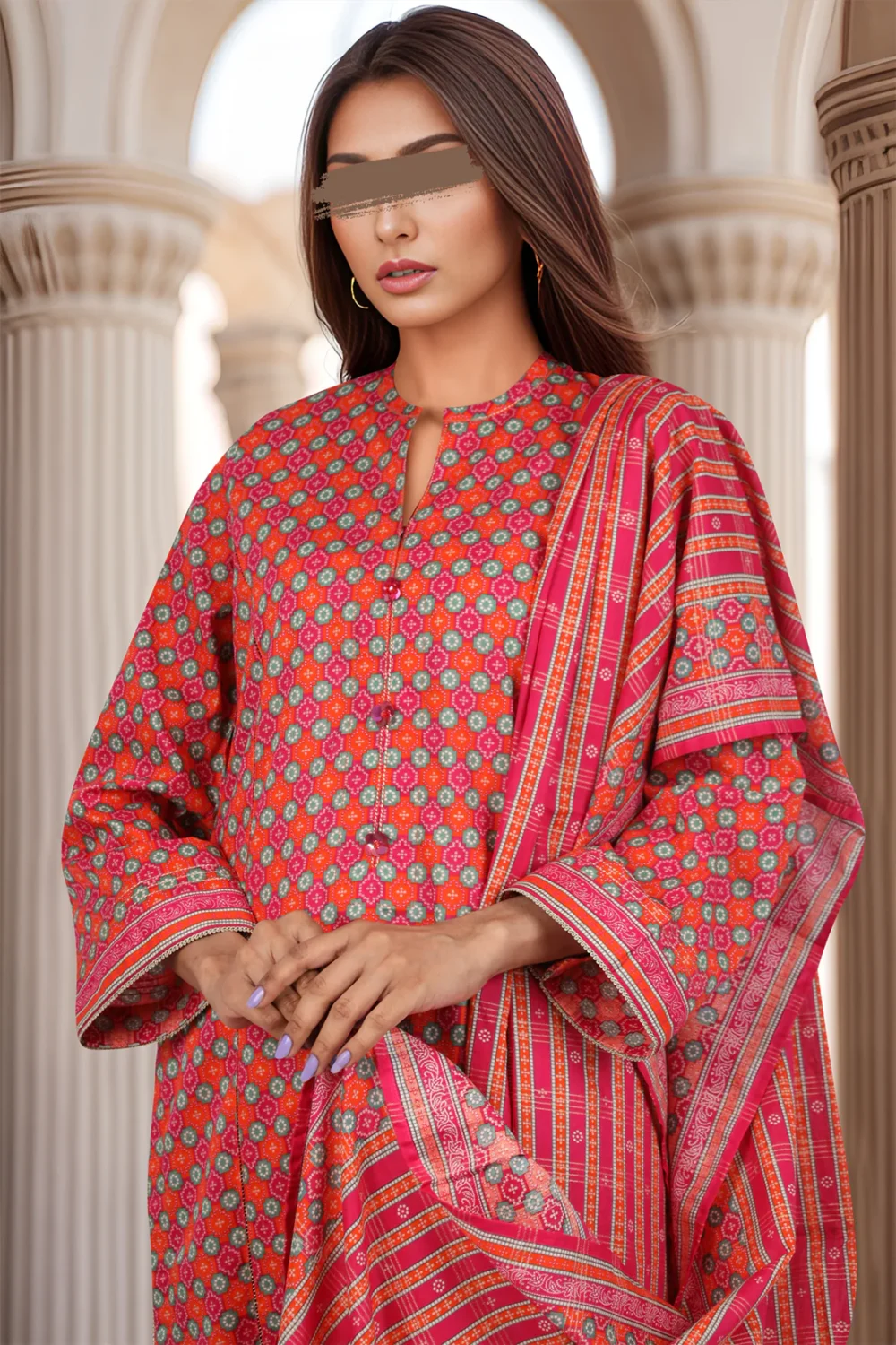 Unstitched - 3PC-Lawn Suit - Rose Pink | Saya | Annisafashion