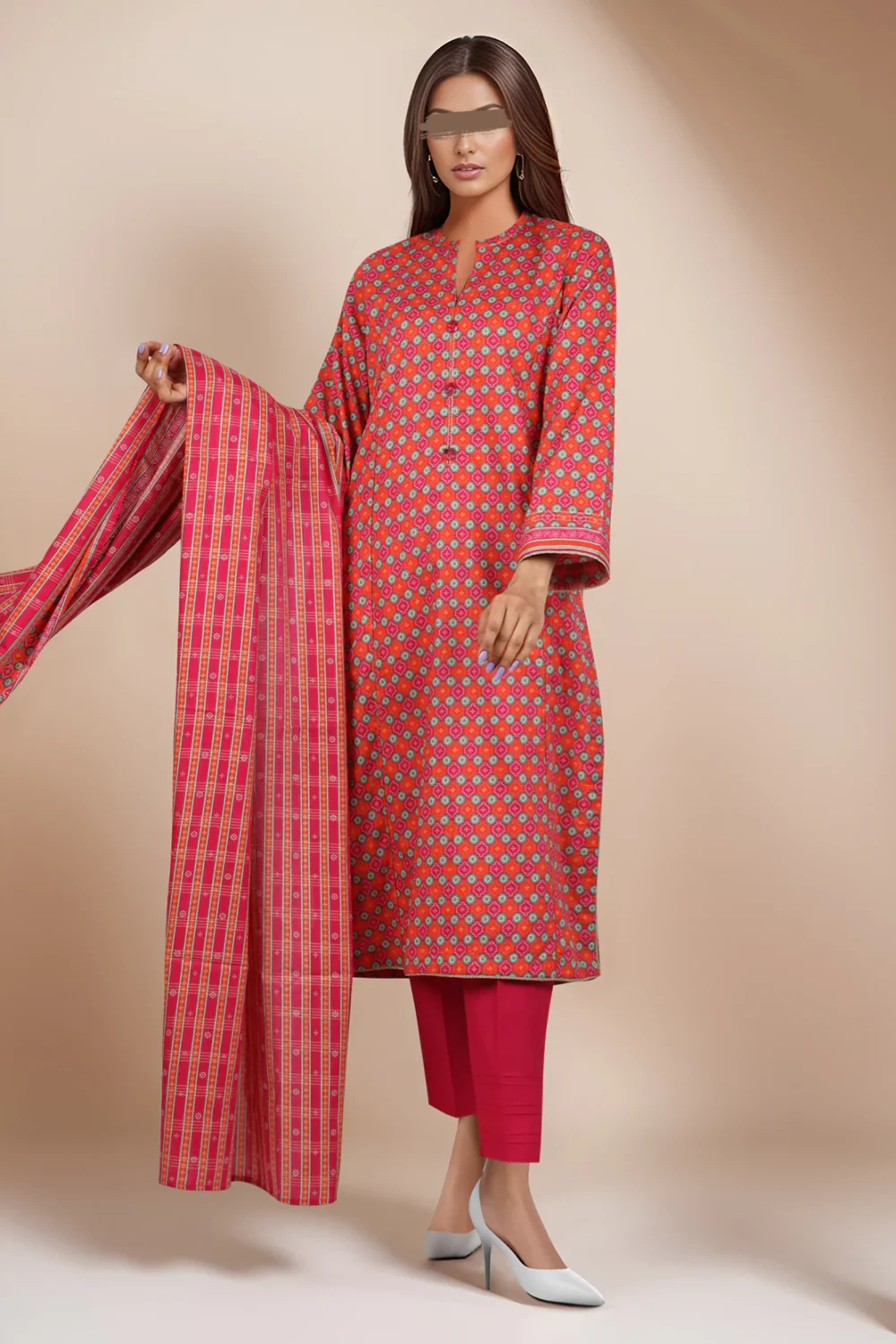 Unstitched - 3PC-Lawn Suit - Rose Pink | Saya | Annisafashion - Image 3