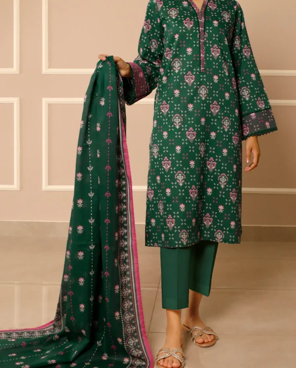 Unstitched 3 Piece Lawn Suit | Green | Saya |  Annisafashion