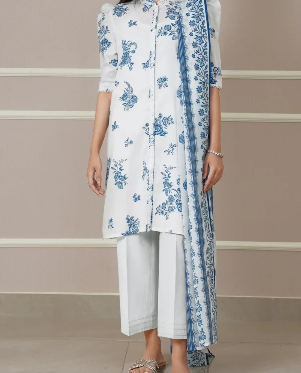 Unstitched 3-Piece Lawn Suit – White | Saya | Annisafashion