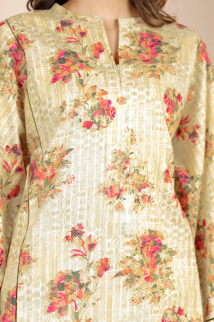 Unstitched 3 Piece Lawn Suit | Beige | Saya | Annisafashion - Image 4