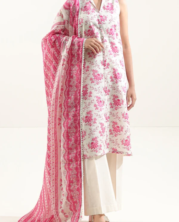 Unstitched 3 Piece Law Suit | Ivory |  Saya | Annisafashion