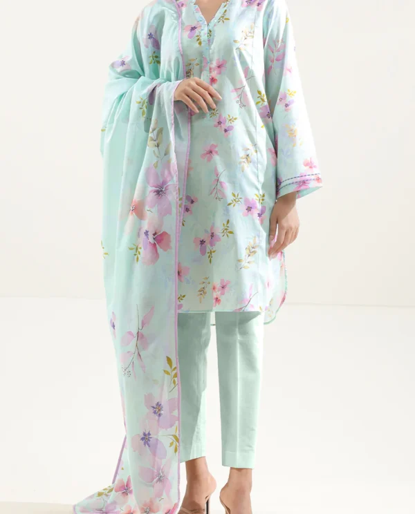 Unstitched 3-Piece Lawn Suit – Turquoise | Saya | Annisafashion