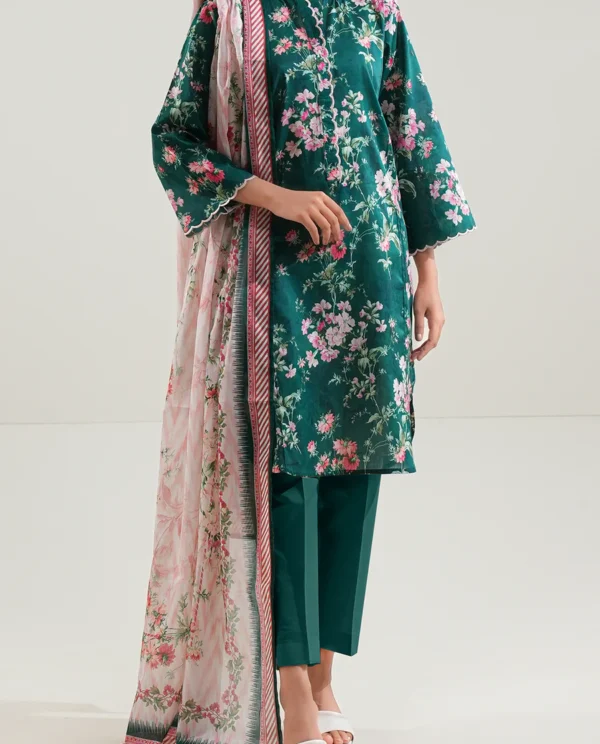 Unstitched 3 Piece Lawn Suit | Green | Saya | Annisafashion