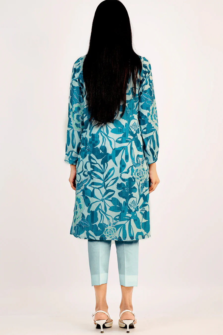 Unstitched 3 Piece Lawn Suit | Turquoise | Saya | Annisafashion - Image 5