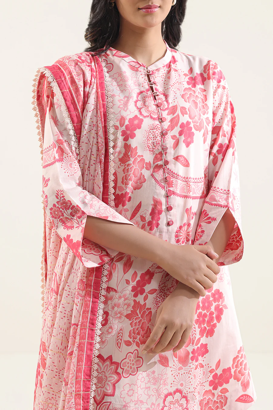 Unstitched 3-Piece Lawn Suit – Peach | Saya | Annisafashion - Image 2