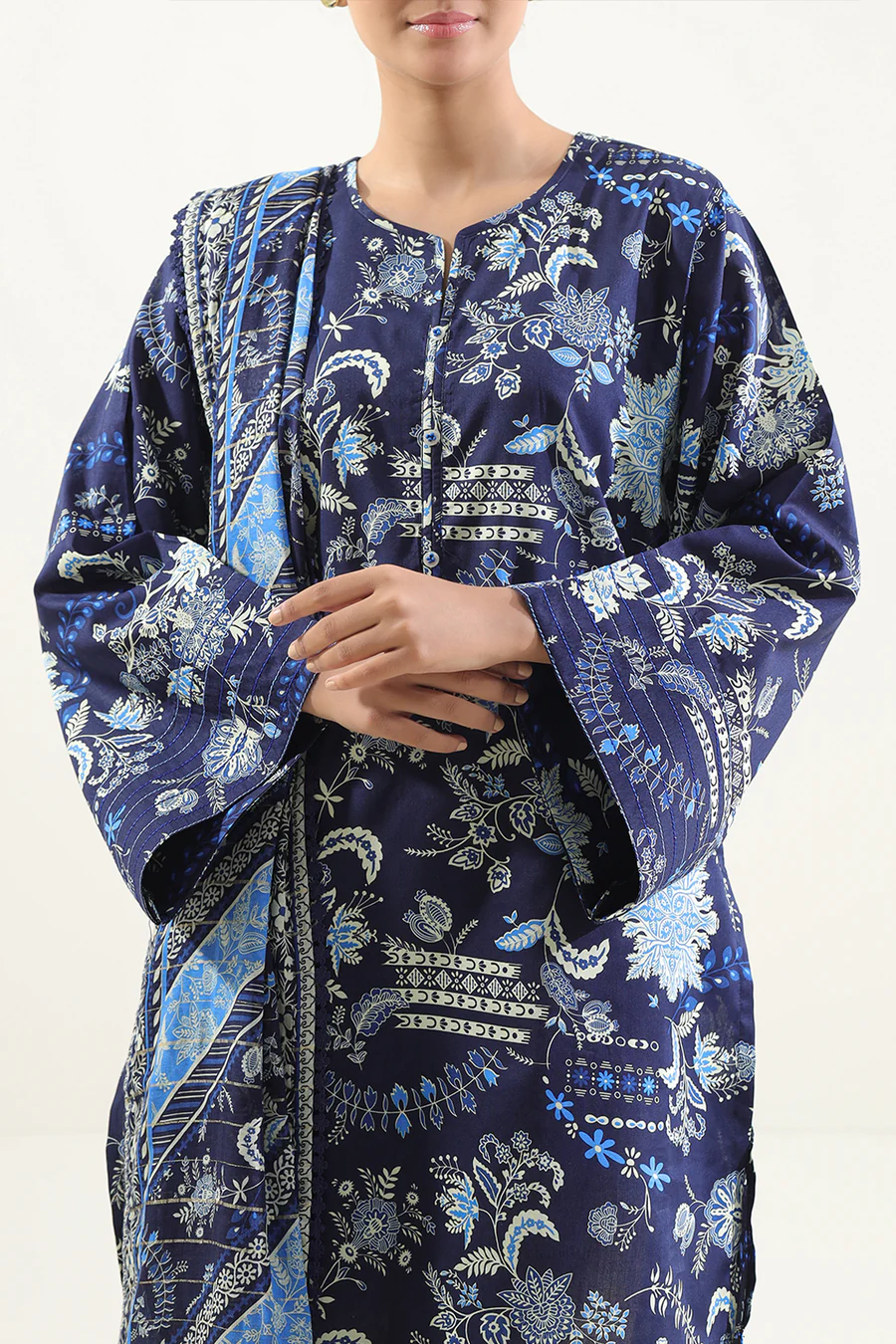 Unstitched 3 Piece Lawn Suit | Deep Blue | Saya | Annisafashion - Image 2