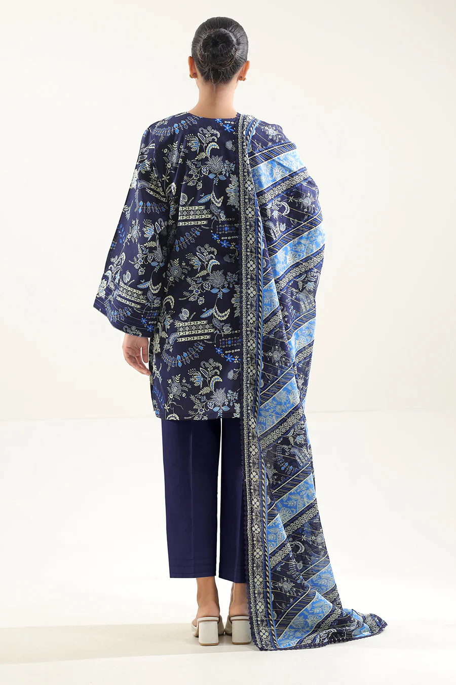Unstitched 3 Piece Lawn Suit | Deep Blue | Saya | Annisafashion - Image 3