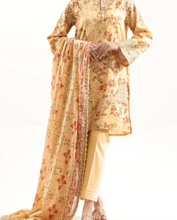 Unstitched 3-Piece Lawn Suit – Beige | Saya | Annisafashion
