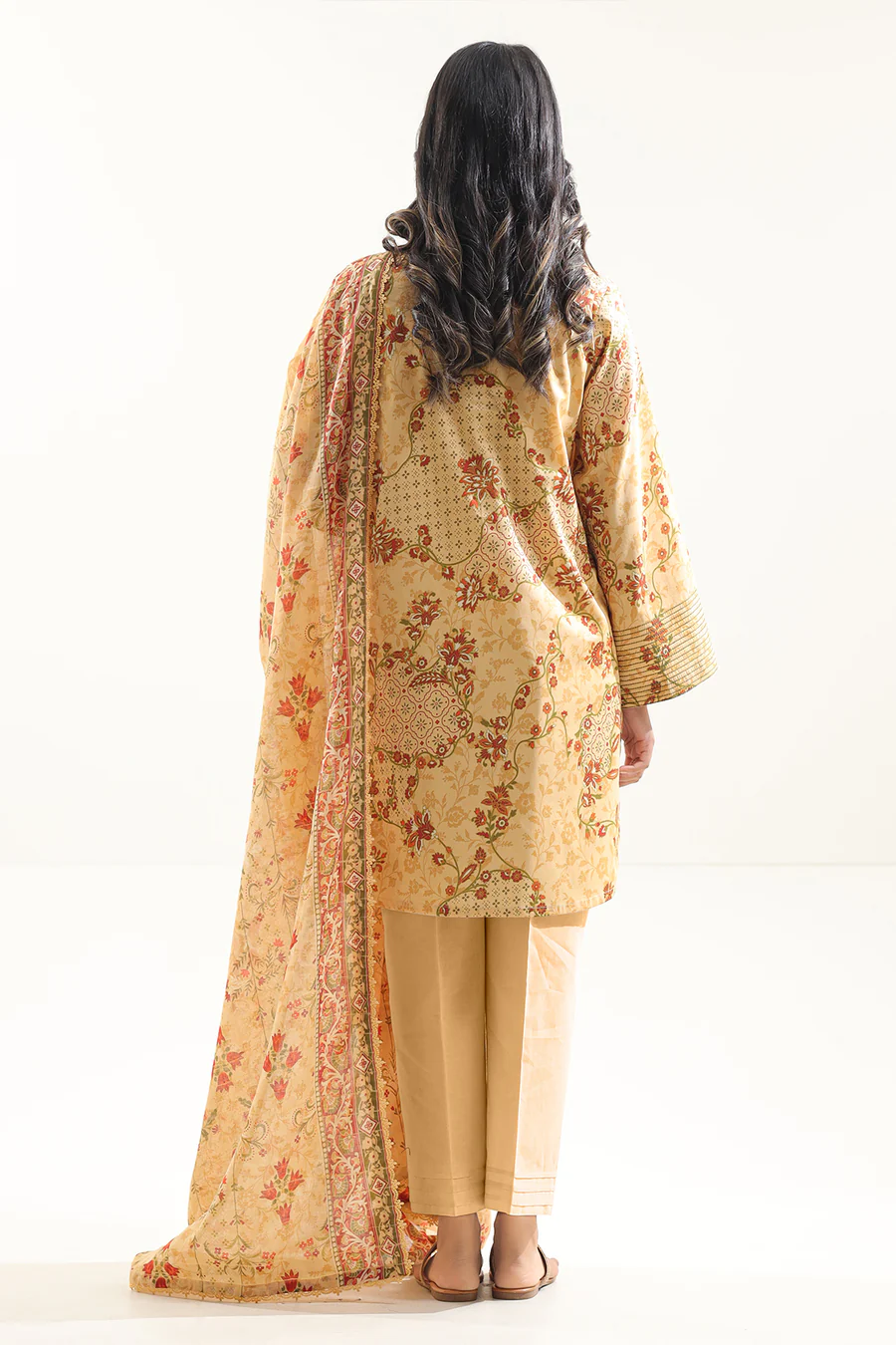 Unstitched 3-Piece Lawn Suit – Beige | Saya | Annisafashion - Image 4
