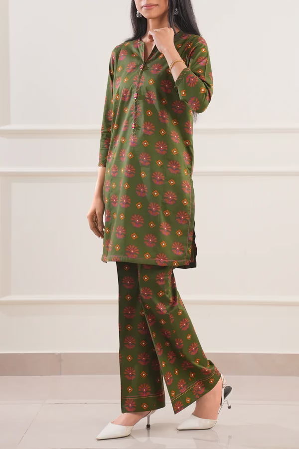 Unstitched 2-Piece Lawn Suit – Olive Gre | Saya | Annisafashion