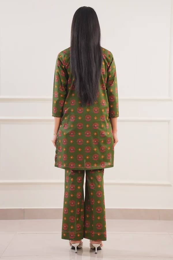 Unstitched 2-Piece Lawn Suit – Olive Gre | Saya | Annisafashion - Image 3