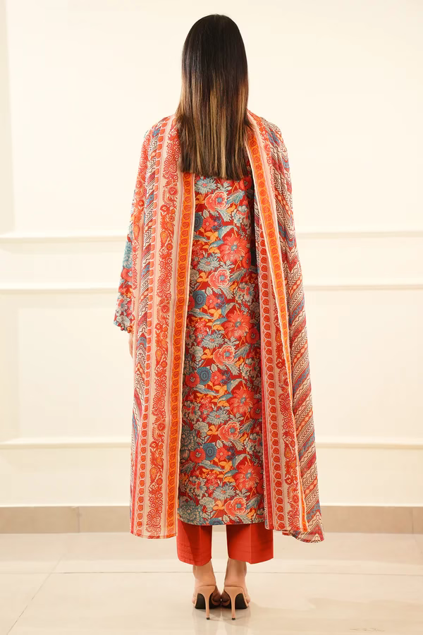 Unstitched 3-Piece Lawn Suit – Mid Red | Saya | Annisafashion - Image 2