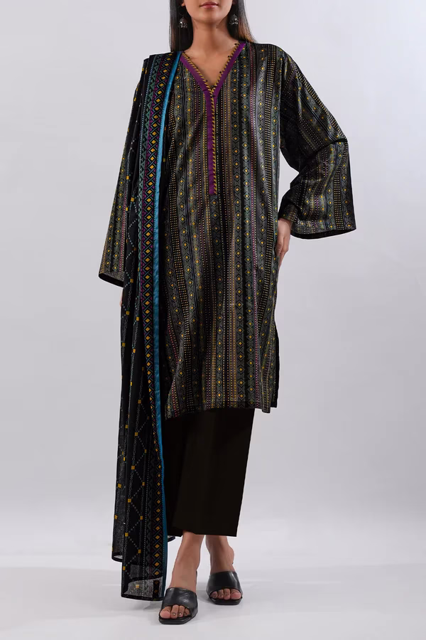 Unstitched 3-Piece Lawn Suit – Black | Saya | Annisafashion - Image 4