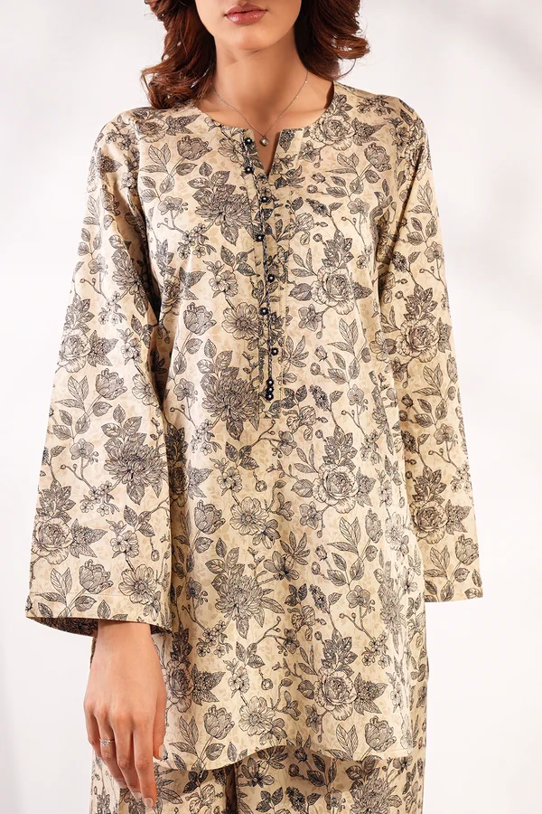 Unstitched 3-Piece Lawn Suit – Beige | Saya | Annisafashion - Image 5