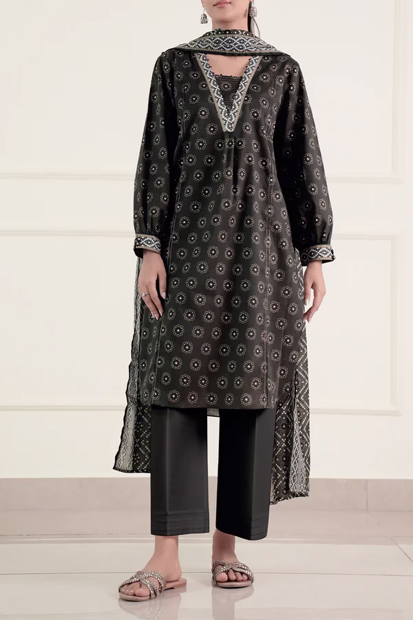 Unstitched 3-Piece Lawn Suit – Mid Black | Saya | Annisafashion - Image 2