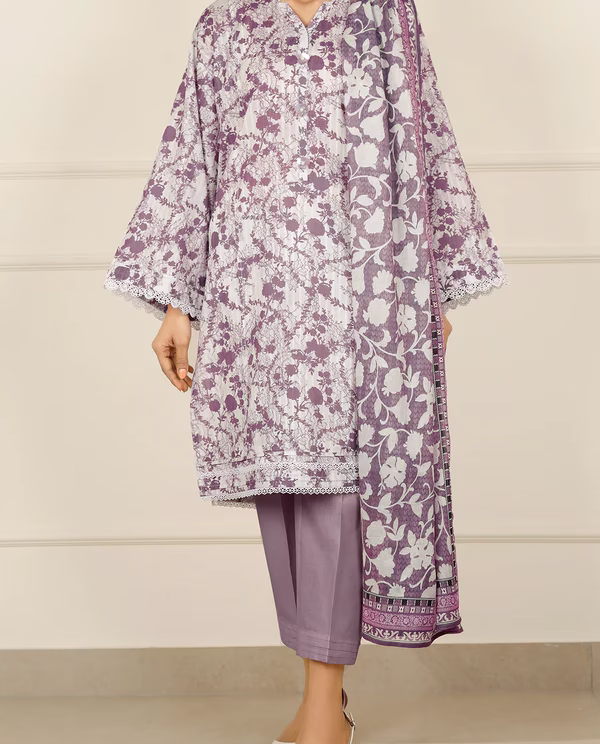 Unstitched 3-Piece Lawn Suit – Purple | Saya | Annisafashion