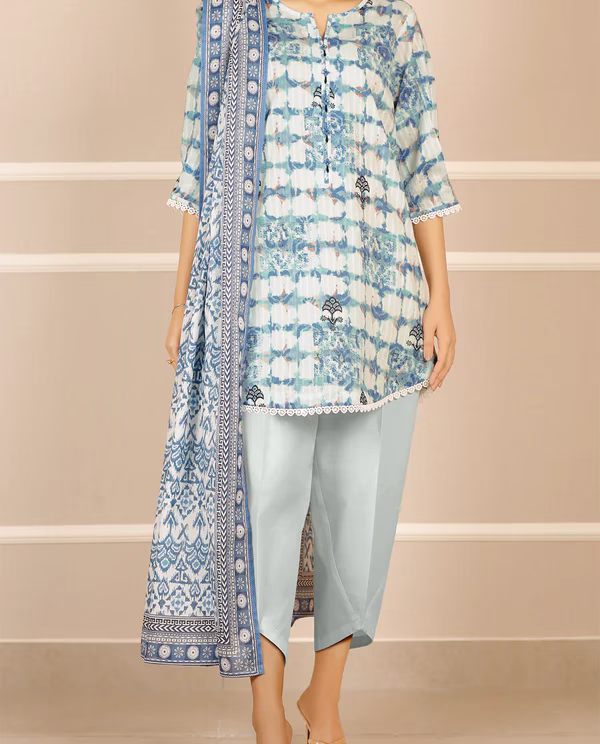 Unstitched 3 Piece Suit Sky Blue | Saya | Annisafshion