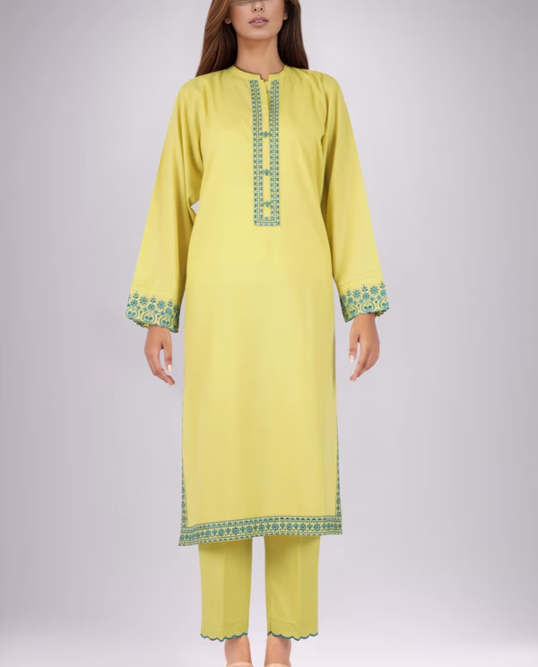 Solid Embroidered Polyester Green Stitched 2 Piece (Shirt/Trouser)| SAYA | Annisafashion