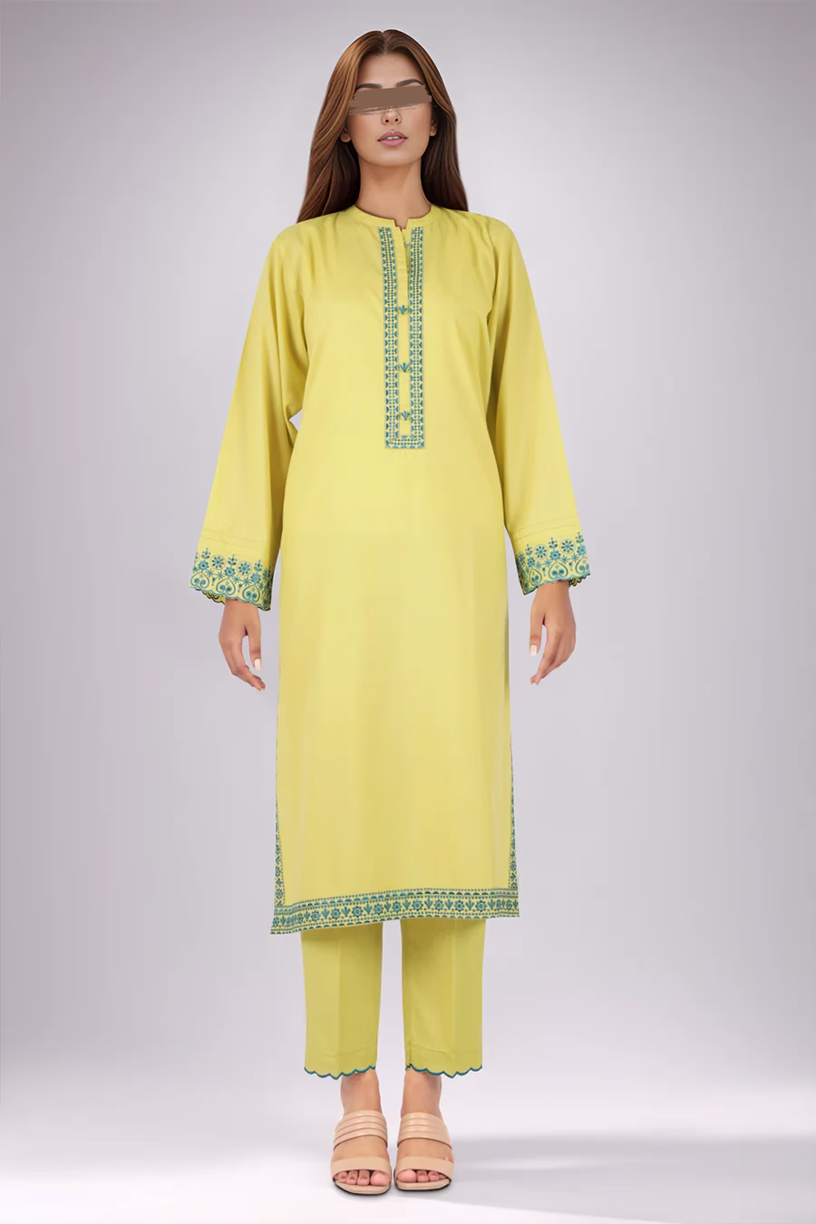 Solid Embroidered Polyester Green Stitched 2 Piece (Shirt/Trouser)| SAYA | Annisafashion
