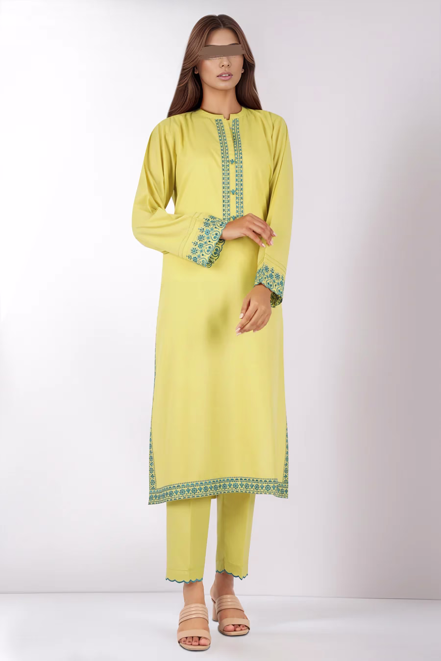 Solid Embroidered Polyester Green Stitched 2 Piece (Shirt/Trouser)| SAYA | Annisafashion - Image 3