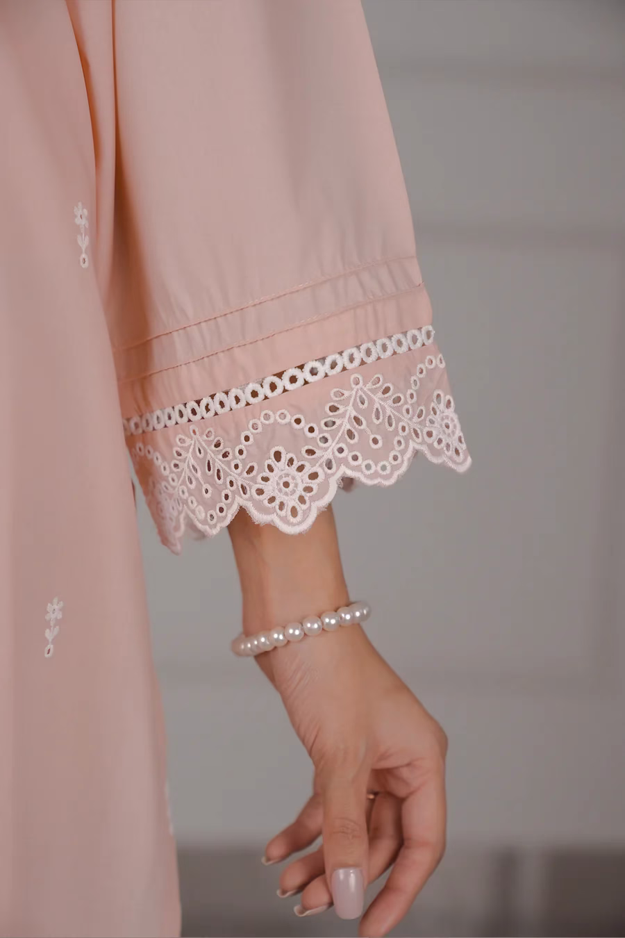 Solid Embroidered Polyester Light Peach Stitched 2 Piece (Shirt/Trouser) | SAYA | Annisafashion - Image 4