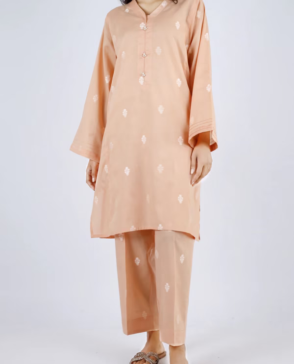 Cotton Jacquard Peach Stitched 2 Piece (Shirt/Trouser)|Saya|Annisafashion