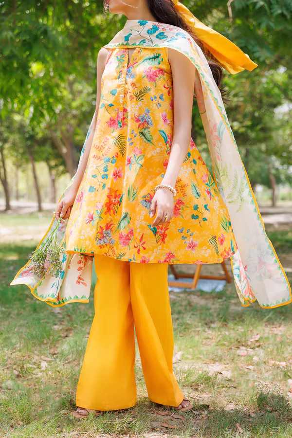 Unstitched 3-Piece Lawn Suit – Yellow| Saya | Annisafashion - Image 2
