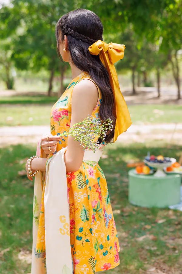 Unstitched 3-Piece Lawn Suit – Yellow| Saya | Annisafashion - Image 4