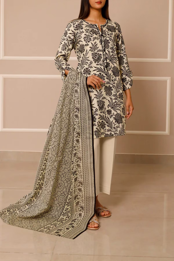 Unstitched 3-Piece Lawn Suit – Ivory | Saya | Annisafashion