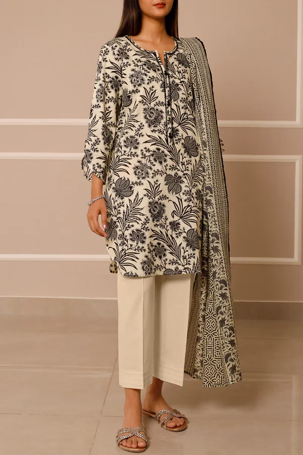 Unstitched 3-Piece Lawn Suit – Ivory | Saya | Annisafashion - Image 2