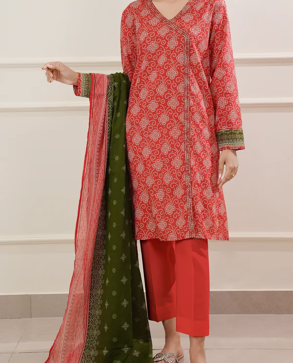 Unstitched 3-Piece Lawn Suit – Red | Saya | Annisafashion