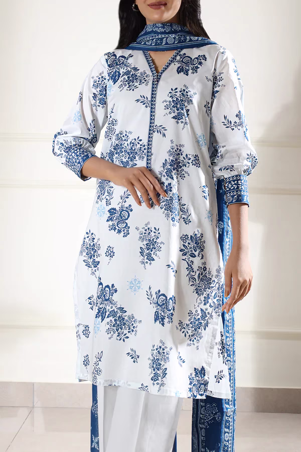 Unstitched 3-Piece Lawn Suit – White | Saya | Annisafashion - Image 2