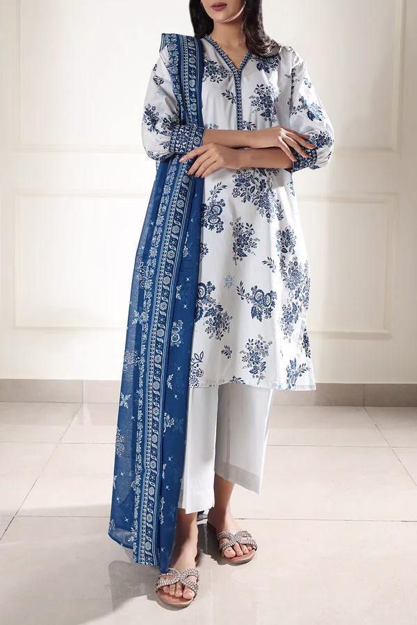 Unstitched 3-Piece Lawn Suit – White | Saya | Annisafashion