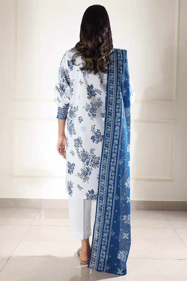 Unstitched 3-Piece Lawn Suit – White | Saya | Annisafashion - Image 5