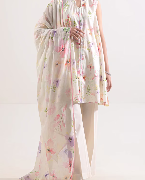 Unstitched 3-Piece Lawn Suit – Linen Ivory | Saya | Annisafashion