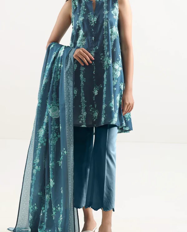 Unstitched 3-Piece Lawn Suit – Teal | Saya | Annisafashion