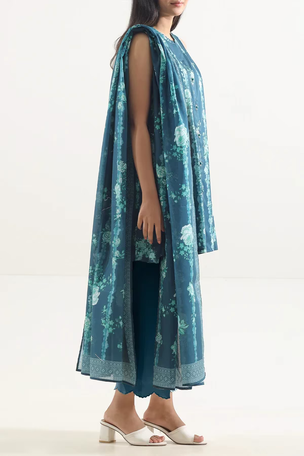 Unstitched 3-Piece Lawn Suit – Teal | Saya | Annisafashion - Image 2