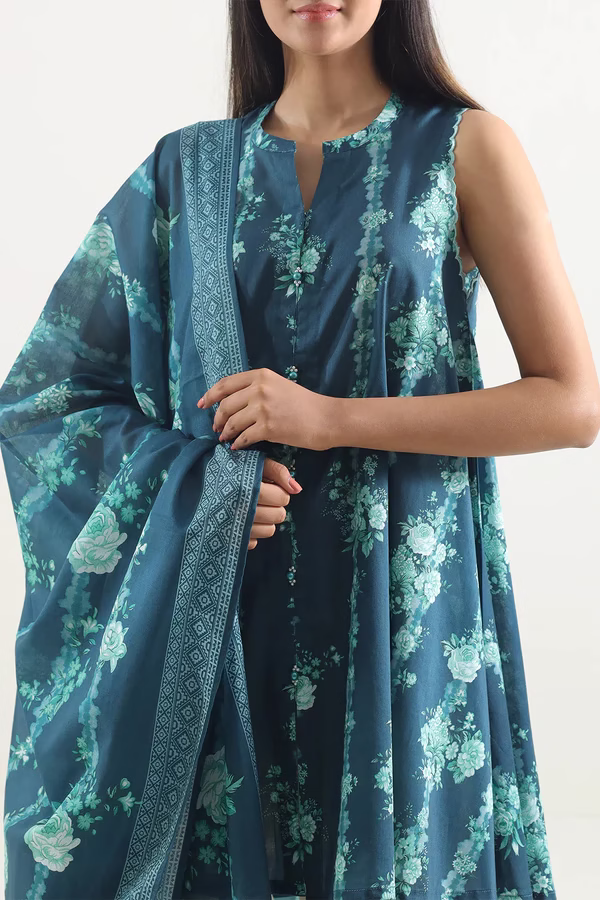 Unstitched 3-Piece Lawn Suit – Teal | Saya | Annisafashion - Image 3