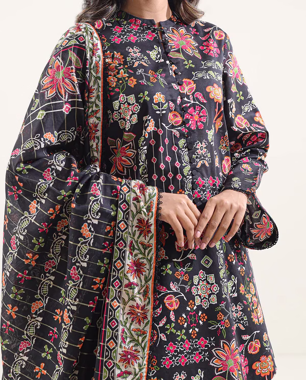 Unstitched 3-Piece Lawn Suit – Black | Saya | Annisafashion