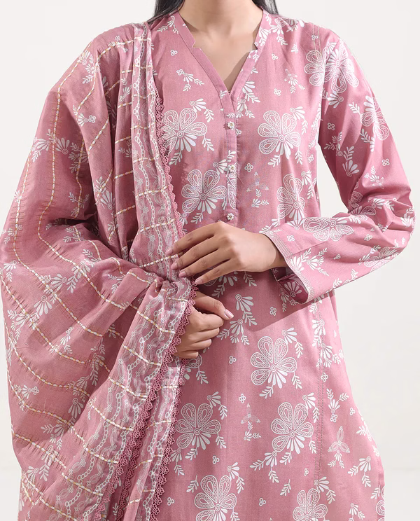 Unstitched 3-Piece Lawn Suit – Mauve | Saya | Annisafashion