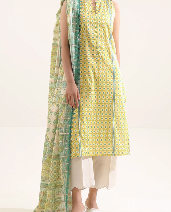 Unstitched 3-Piece Lawn Suit – Yellow | Saya | Annisafashion